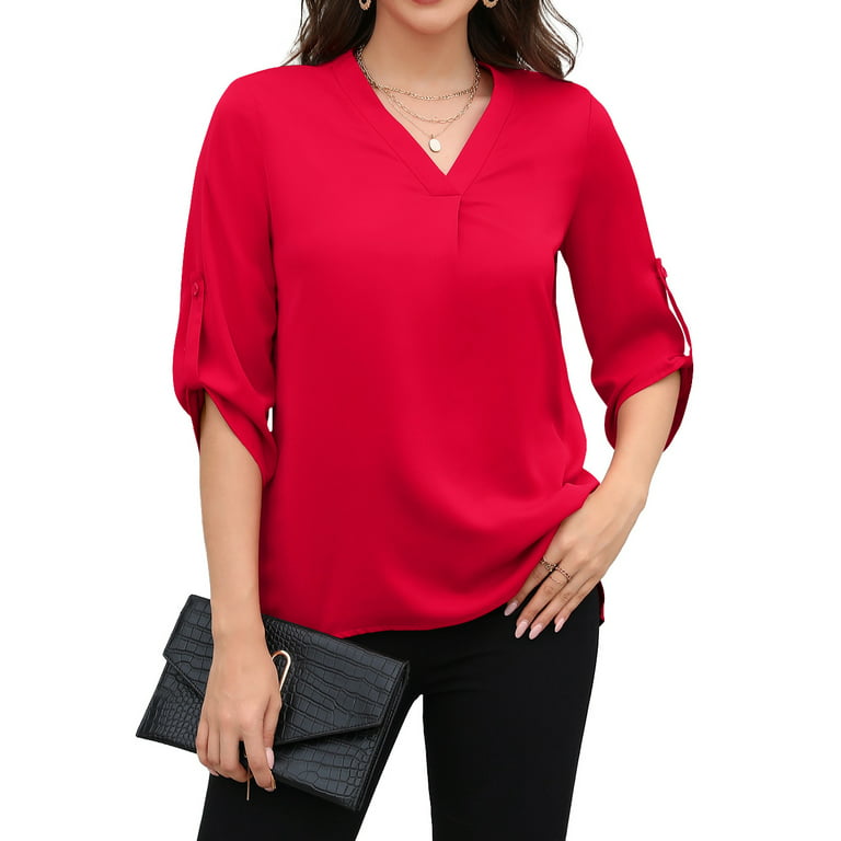 HOWCOME Plus Size T Shirts for Women, Cuffed Sleeve Business Casual Tops  Work Blouses
