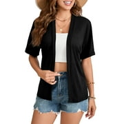 HOWCOME Women Summer Lightweight Open Front Short Sleeve Cardigan Casual Loose Cover Ups Pink, XL