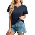thumbnail image 1 of HOWCOME Short Sleeve Tops for Women Trendy Cropped Tee Round Neck Loose Fit Summer Casual Basic Shirts Navy Blue, 2X-Large, 1 of 6