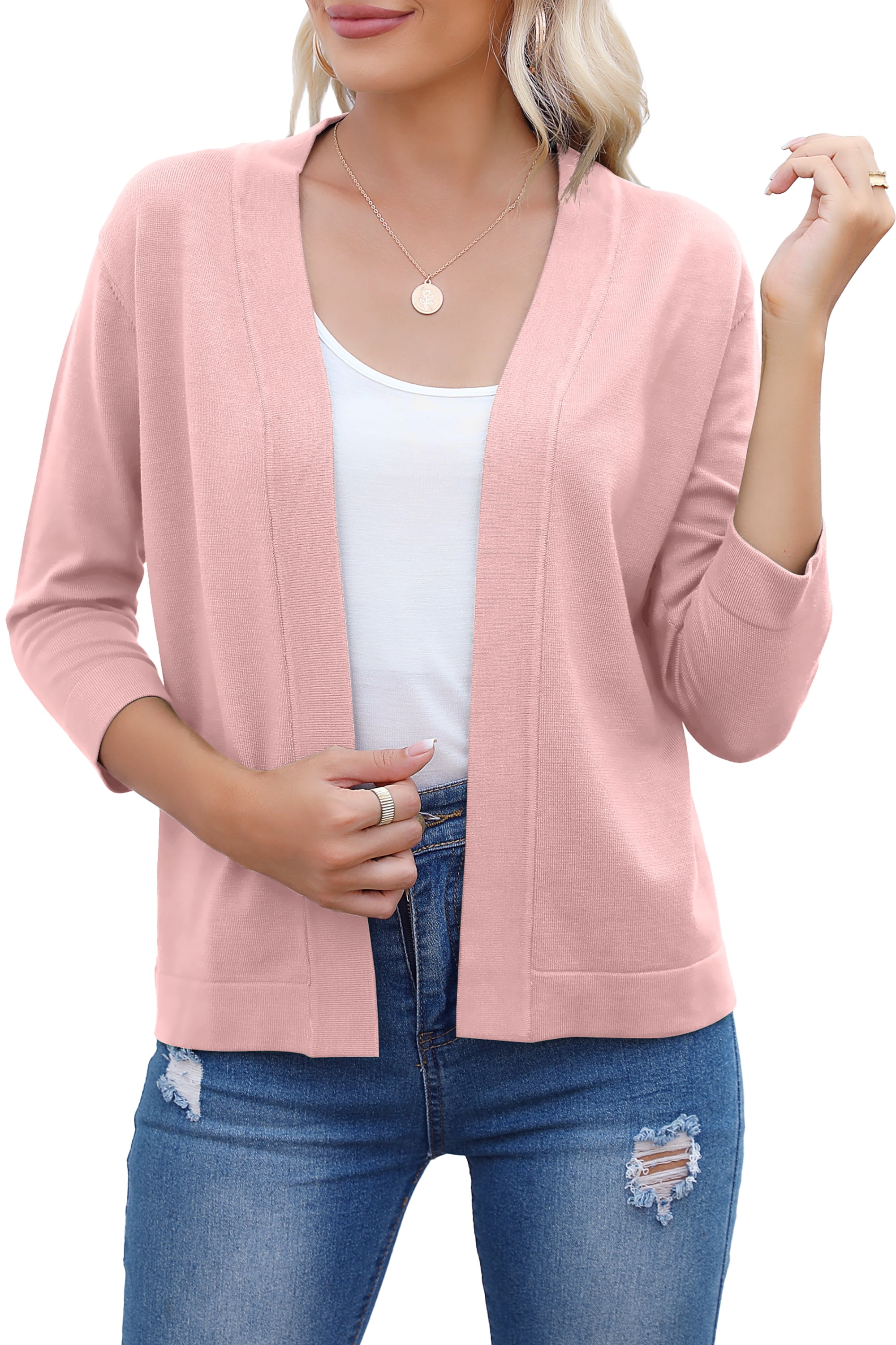 HOWCOME Women's 3/4 Sleeve Open Front Cropped Cardigan Sweater Elegant ...