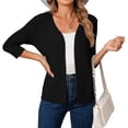 thumbnail image 1 of HOWCOME Women's Button Cardigan 3/4 Sleeve Soft Knit Sweater Tops, Black L, 1 of 7