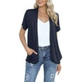 thumbnail image 1 of HOWCOME Women’s Lightweight Cardigans Loose Fit Short Sleeve Beach Cover Up with Slouchy Pockets (X-Large,Navy Blue), 1 of 8