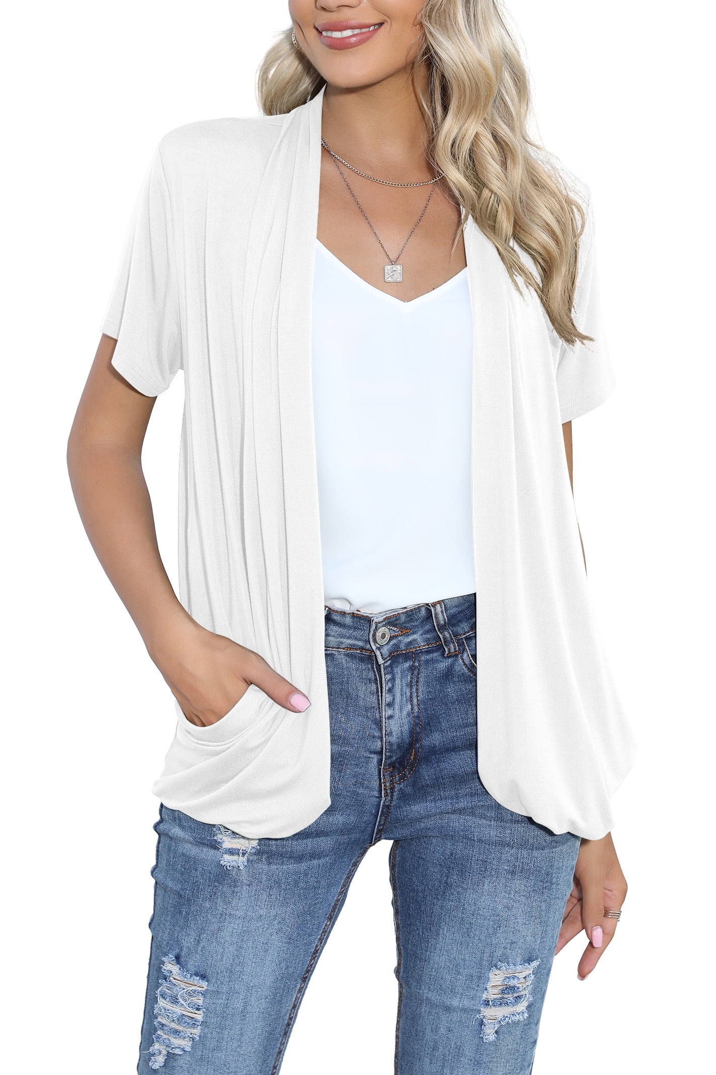 Cardigan Kimono Donna Senza Maniche Humble Hilo – Leggero E Fluido, Copertura Casual, Bianco, Taglia L/XL