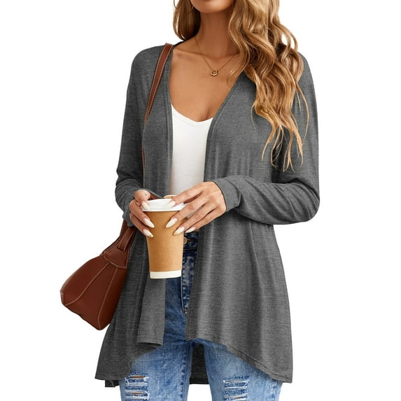 HOWCOME Women's Lightweight Open-Front Cardigan Sweater Casual Long Sleeve Cover Ups, Dark Gray, L