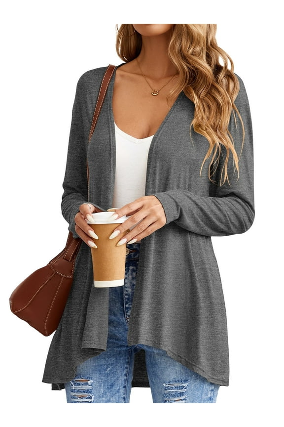 Women's Lightweight Open-Front Cardigan Sweater Casual Long Sleeve Cover Ups, Dark Gray, L