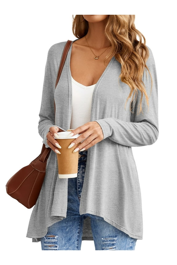 Women's Lightweight Open-Front Cardigan Sweater Casual Long Sleeve Cover Ups, Light Gray, L