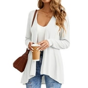 HOWCOME Women's Lightweight Open-Front Cardigan Sweater Casual Long Sleeve Cover Ups, White, L