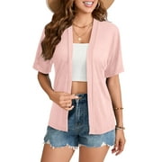 HOWCOME Short Sleeve Open Front Kimono Cardigan Summer Lightweight Cardigan Casual Beach Cover Up White, 2XL