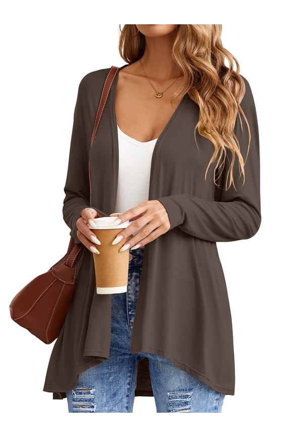 Women's Long Sleeve Open Front Cardigans Casual Lightweight Cover Ups, Dark Brown, 2XL