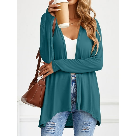 HOWCOME Women's Open Front Cardigan Casual Lightweight Long Sleeve Duster Cover Ups, Lake Blue, M