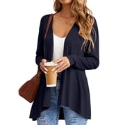 HOWCOME Women's Open Front Cardigan Casual Lightweight Long Sleeve Duster Cover Ups, Navy Blue, M