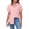 thumbnail image 1 of HOWCOME Womens Button Down Shirt Casual Short Sleeve Shirt Work Blouse with Pocket Pink 2X-Large, 1 of 5
