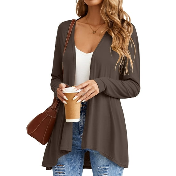 HOWCOME Womens Casual Lightweight Long Sleeve Cardigan Soft Open Front Cover Ups Dusters, Dark Brown, XL