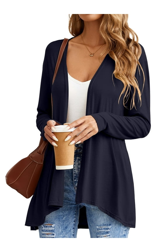 Womens Casual Lightweight Long Sleeve Cardigan Soft Open Front Cover Ups Dusters, Navy Blue, XL