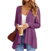 HOWCOME Womens Casual Lightweight Long Sleeve Cardigan Soft Open Front Cover Ups Dusters, Purple Red, XL