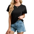 thumbnail image 1 of HOWCOME Womens Short Sleeve Tops Round Neck Cross Hem Cropped Shirts Solid Basic Tee Work Tops Black, Large, 1 of 6