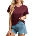 thumbnail image 1 of HOWCOME Womens Short Sleeve Tops Round Neck Cross Hem Cropped Shirts Solid Basic Tee Work Tops Burgundy, Medium, 1 of 6