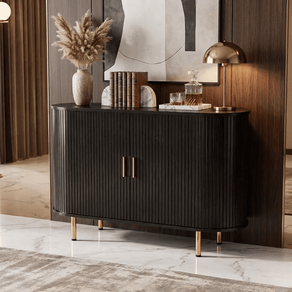 Howcool 40" Credenza Buffet Sideboard Cabinet with Storage, Modern Fluted Sliding Door Console with Adjustable Shelf for Kitchen, Entryway & Coffee Bar,Black