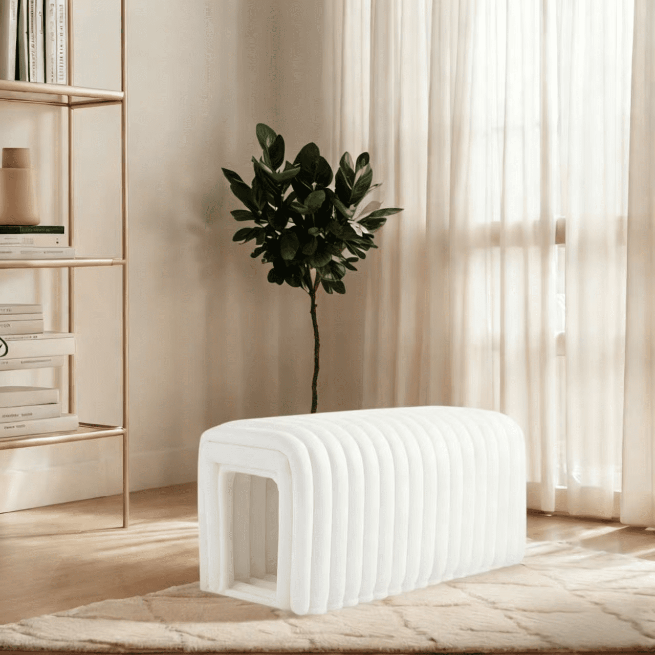 Howcool Corduroy Ottomans Bench with Cat Hideaway, 33"L Plush Upholstered Bench Ideal for Blanket Storage for Living Room & Bedroom