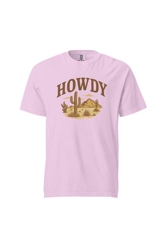 HOWDY Desert Scene Graphic Tee – Western Vintage Style Women's T-shirt Graphic Western Wear Style Country Ranch Rodeo Cowgirl (Orchid, S)