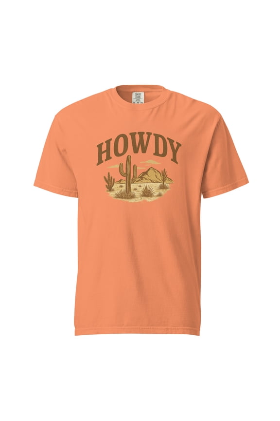 HOWDY Desert Scene Graphic Tee – Western Vintage Style Women's T-shirt Graphic Western Wear Style Country Ranch Rodeo Cowgirl  (Terracotta, L)
