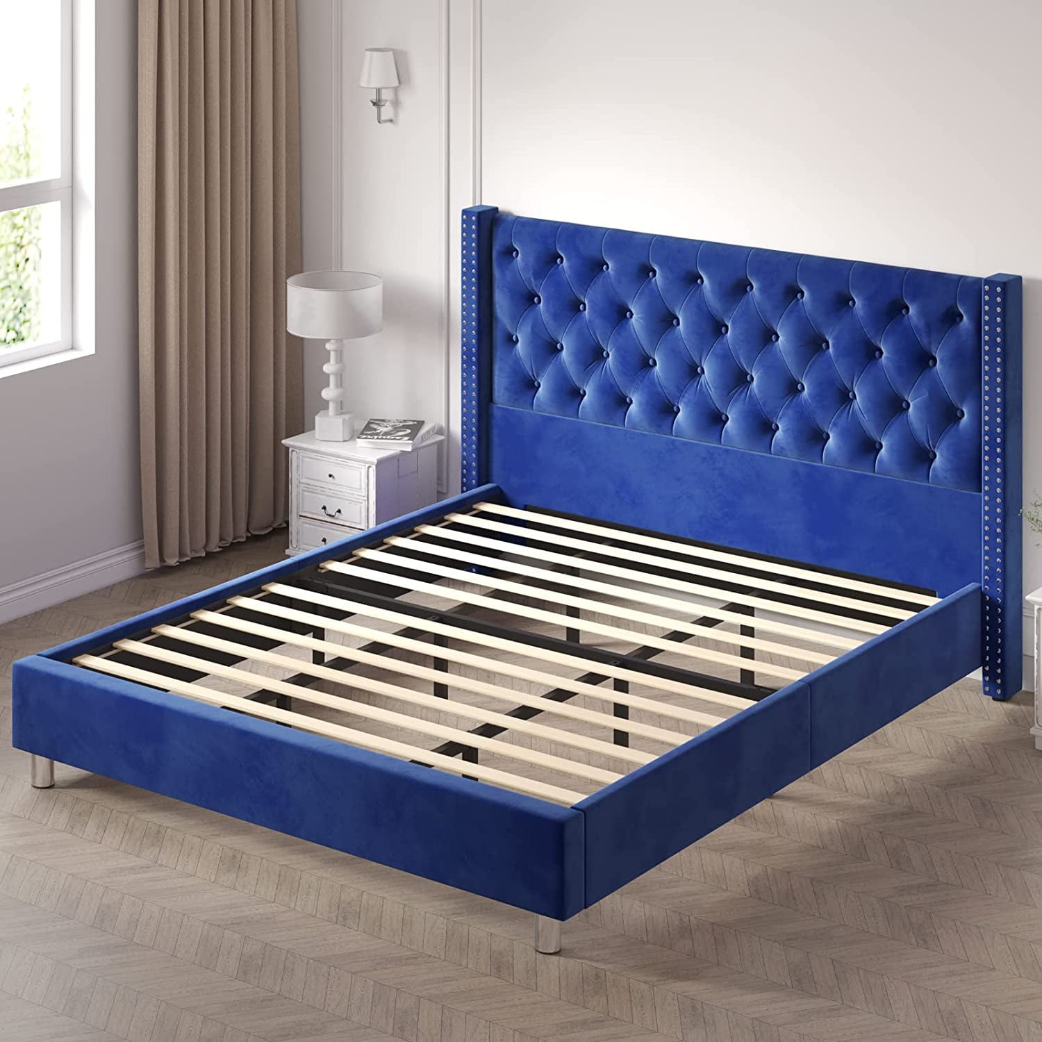 HOWE King Size Tufted Upholstered Platform Bed Frame with Raised