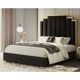 HOWE Queen Size Bed Frame and Headboard, Upholstered Bed with Golden Plating Trim, Modern