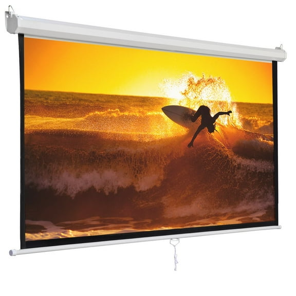 HOWEN 120-inch 1:1 Projection Screen, Manual Pull Down Matte White HD Movie Theater Screen for Home and Office, Easy Installation and Viewing