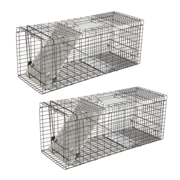 HOWEN 2PCS Live Animal Cage Trap 32"X12.5"X12", Steel Humane Rodent Cage with Iron Door for Catch and Release of Rabbits, Raccoons, and Squirrels