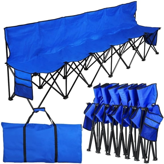 HOWEN 6-Seat Folding Sports Bench, Heavy Duty 200LBS Per Seat Portable 600D Oxford Foldable Bench with Carry Bag for Outdoor Camping & Sports Events,Blue
