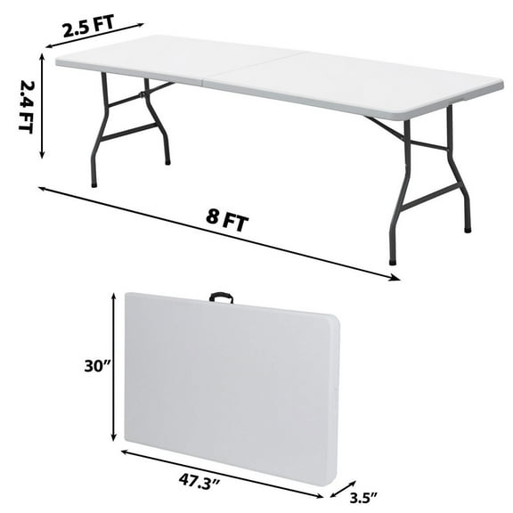 HOWEN 8FT Plastic Folding Table, Portable Dining and Picnic Party Table with Carrying Handle, Lightweight and Durable for Indoor and Outdoor Events
