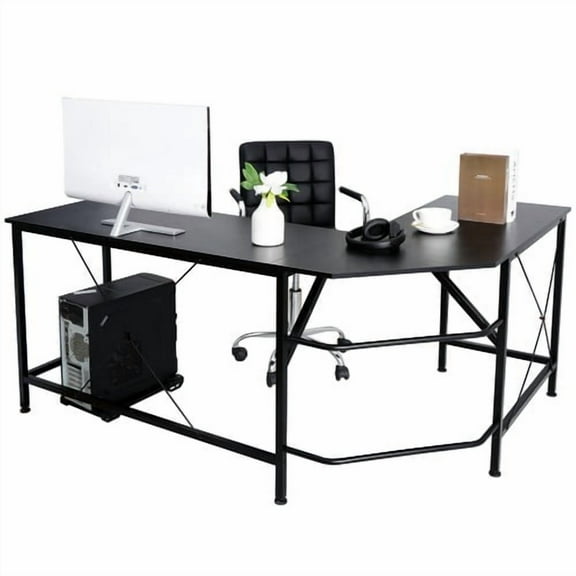 HOWEN L-Shaped Corner Computer Desk, 66-inch Gaming Desk PC Laptop Table Workstation in Black, Space-Saving Ergonomic Design for Home and Office