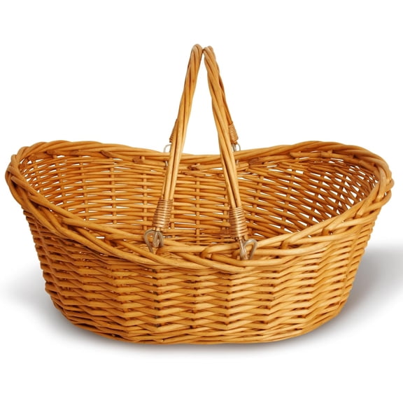HOWEN - Medium Light Brown Hand Woven Wicker Basket for Storage with Handles - Woven Basket - Wicker Baskets for Picnics, Easter, Organizing, and More (17 x 6.5 inches)