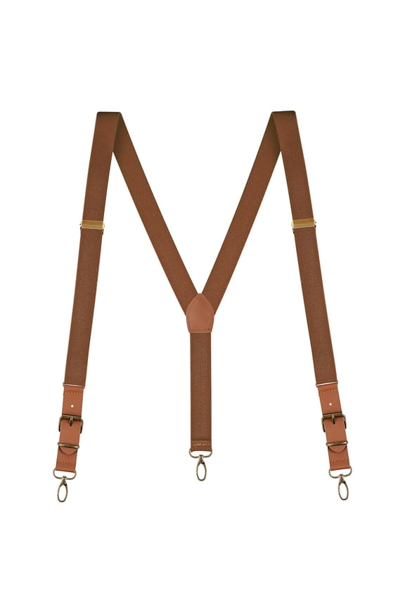 Mens Suspenders Adjustable Elastic Leather Y-Shaped Hooks Pants Braces Solid,Brown