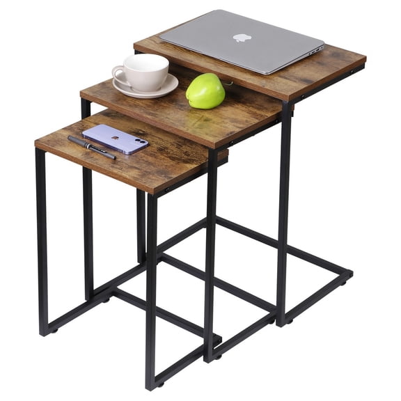 HOWEN Nesting Side Tables Set of 3, C Shaped End Tables Stackable Coffee and Snack Table, Space-Saving Accent Tables for Living Room in Modern Design