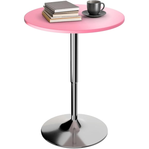 HOWEN Round Bar Table 27.5"- 36" Height Adjustable Bistro Pub Table, Bar Height Cocktail Table with Swivel Top Metal Base, Tall Table for Home Bar Party Event, Pink
