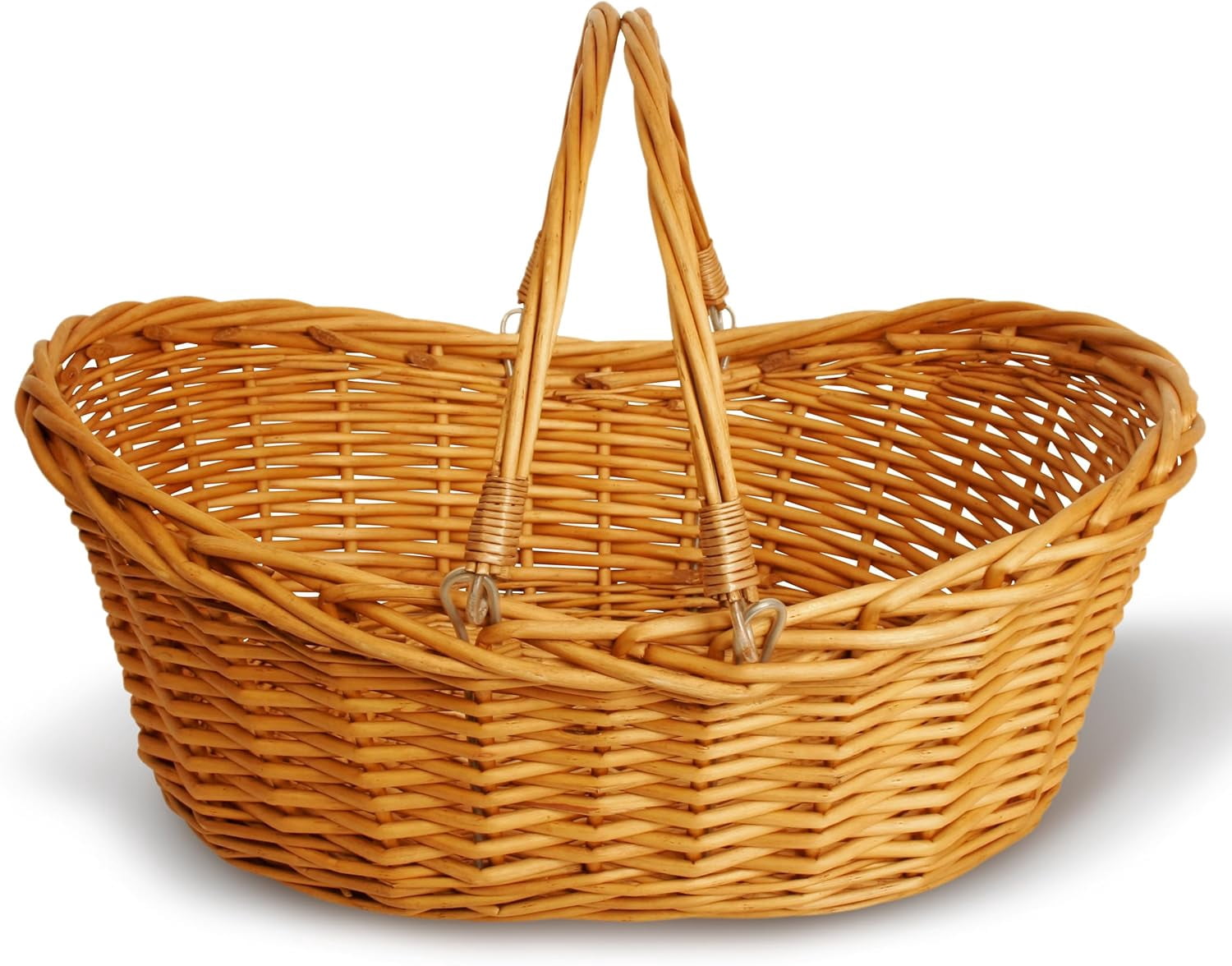 HOWEN- Small Light Brown Hand Woven Wicker Basket for Storage with Handles - Woven Basket - Wicker Baskets for Picnics, Easter, Organizing, and More (14 x 5.5 inches)