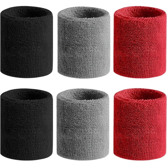 HOWEN Sweatbands Sports Wristband for Men & Women - Moisture Wicking Athletic Cotton Terry Cloth Sweatband for Tennis, Basketball, Running, Gym, Working Out,Black/Gray/Maroon