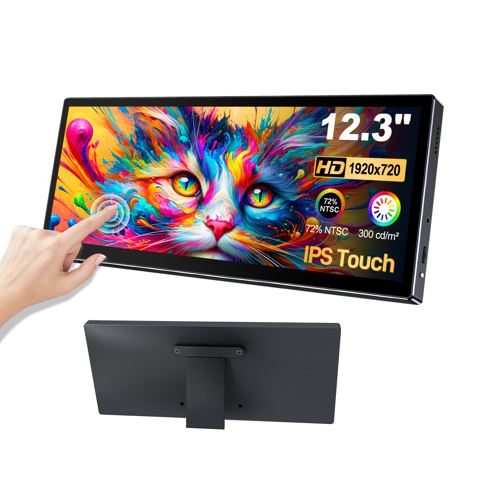 HOWENS 12.3 Inch Touch Screen Ultra-Wide IPS Monitor, 1920x720 8:3 Aspect Ratio, 450cd/m High Brightness, 60Hz, 3.5mm Headphone Jack, Aluminum Alloy Frame for Car PC/Raspberry Pi/Industrial Display
