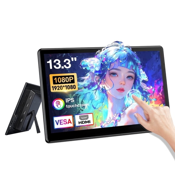 HOWENS 13.3-inch Portable Touchscreen Monitor with HDMI and VGA Ports, 19201080 FHD Portable Touch Screen Display Compatible with Laptops, PCs, PS5/4, Industrial Use, Small Screen Extender
