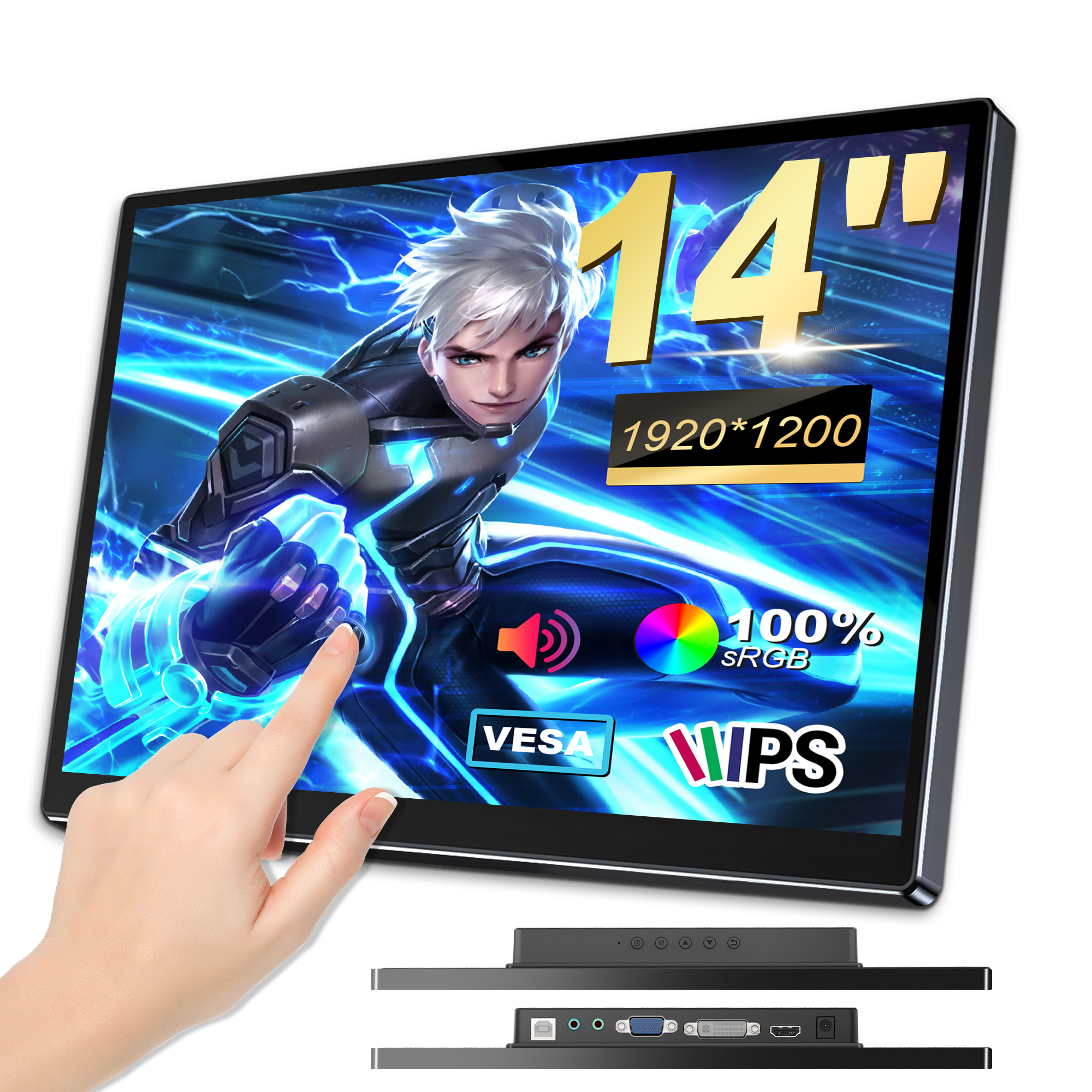 HOWENS 14-inch Portable Monitor with 500 Nits of High Brightness, 100% SRGB Wide Color Gamut, Adjustable Image Ratio, IPS Panel, 1920 x 1200 Resolution, Supports VESA Wall Mounting, and is Compatible