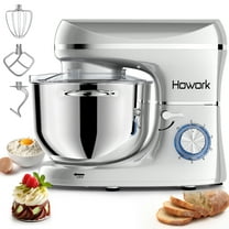 HOWORK 6.5-Qt Stand Mixer, Silver with Dough Hook, Beater, Whisk