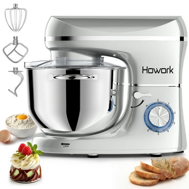 HOWORK 6.5-Qt Stand Mixer, Silver with Dough Hook, Beater, Whisk
