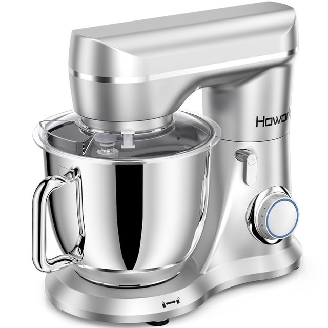 HOWORK Electric Stand Mixer, 5QT Multifunctional with Dough Hook, Wire Whip & Beater, Silver