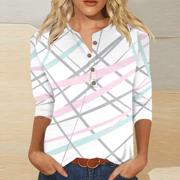 HOWPAY 3/4 Sleeve Tops for Women V Neck Graphic Loose Fit Dressy Casual Tunic Tee Lightweight Pullover Soft Comfy Y2K Clothes White XXL