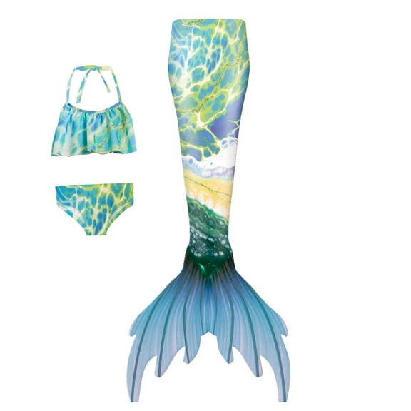 HOWPAY 3 Piece Swimsuit for Girls Colorful Bikini Tankini Sets Summer Sun Beach Sleeveless Sports Fish Tail Bathing Suit Casual Swimwear Green
