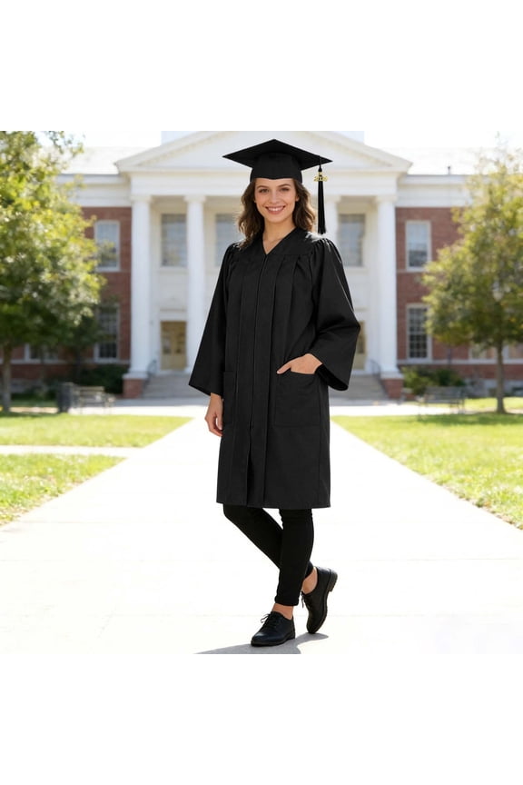 Adult Graduation Cap and Gown Set for High School College University Master Degree Unisex Academic Regalia Robe Commencement Ceremony Black 57