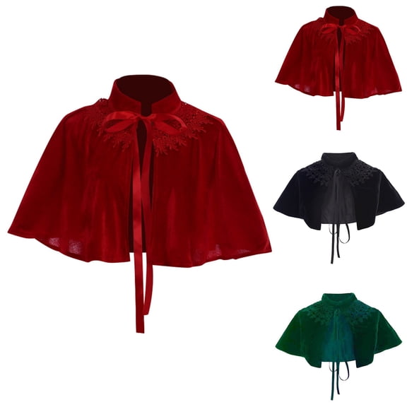HOWPAY Adult Halloween Costumes Medieval Victorian Velvet Short Cape Shawl Cosplay Accessory Renaissance Role Play Outfit For Theme Party Halloween Costume A