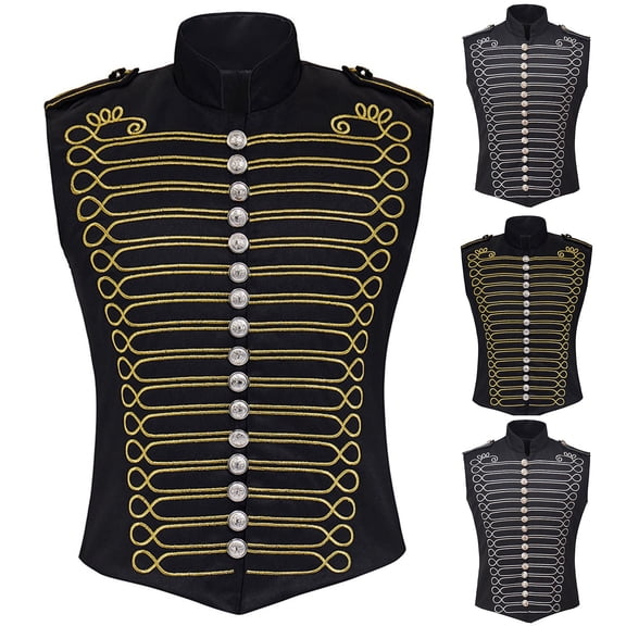HOWPAY Adult Halloween Costumes Retro Gothic Steampunk Drummer Waistcoat Cosplay Outfit Punk Vest Role Play Suit For Theme Party Event Halloween Costume XXL