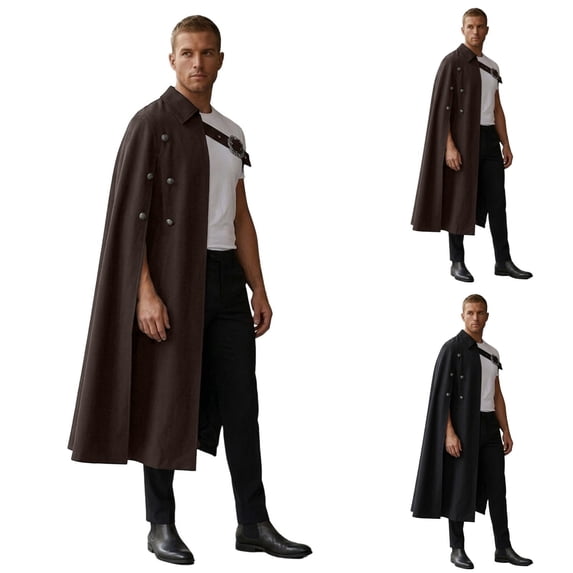 HOWPAY Adult Halloween Costumes Steampunk Shawl Half Shoulder Cape With Belt Medieval Cosplay Outfit Vintage Gothic Role Play Dress For Party Event Halloween Costume One Size